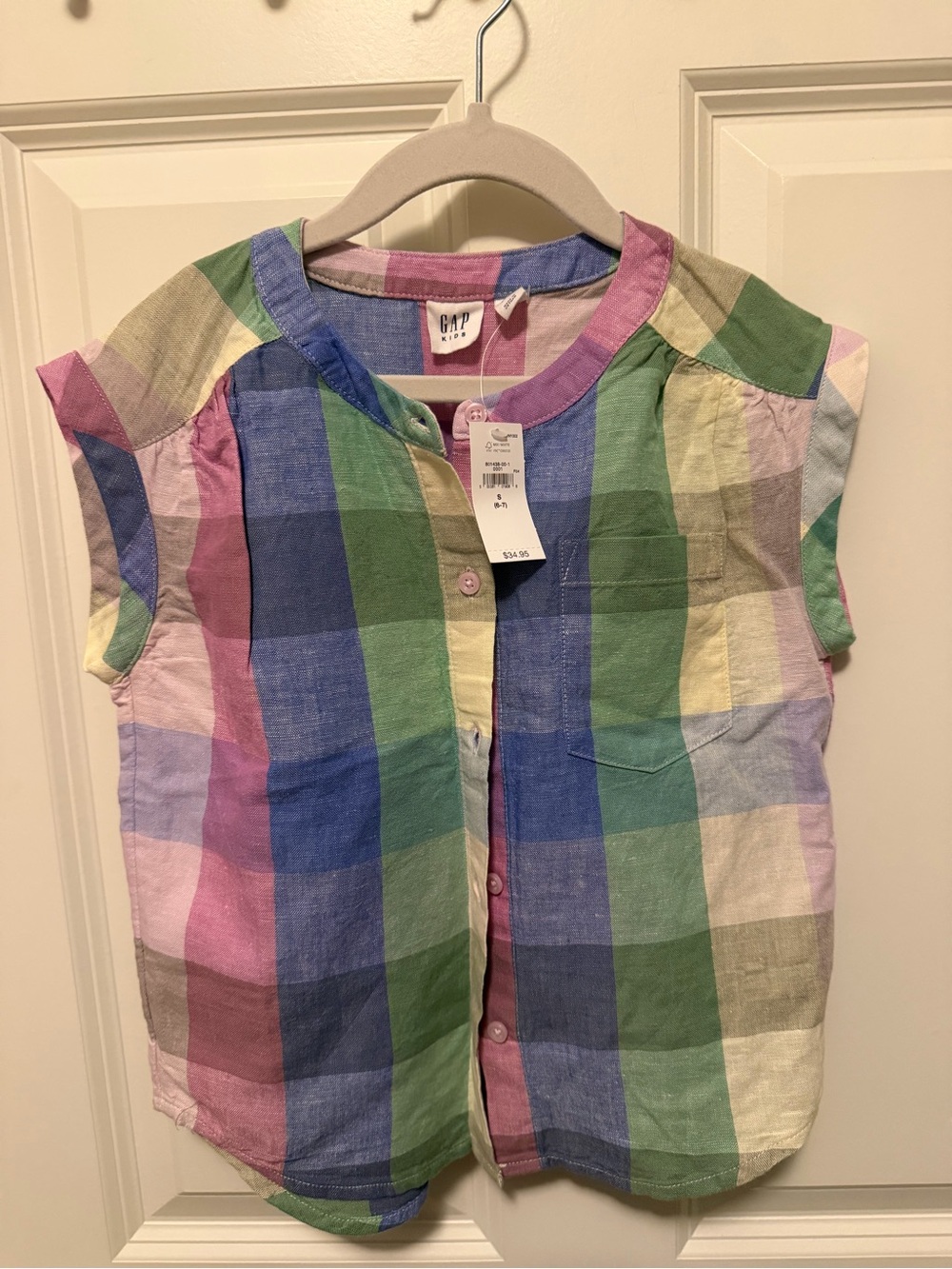 GAP Girls Multicolor Pastel Plaid Button-Front Top